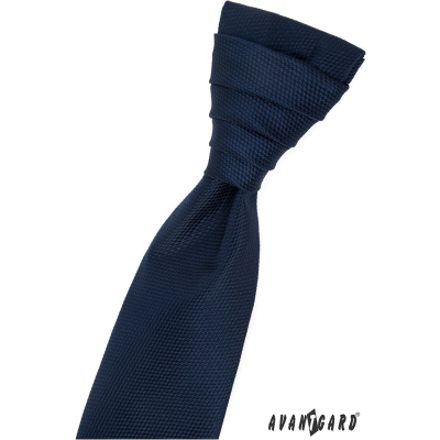 Dunkelblaue gemusterte französische Krawatte mit Einstecktuch