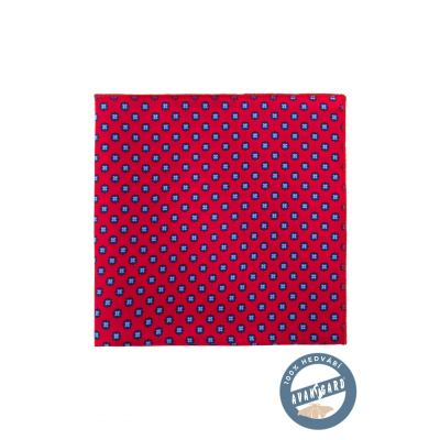 Rotes Seiden-Einstecktuch mit blauem Muster