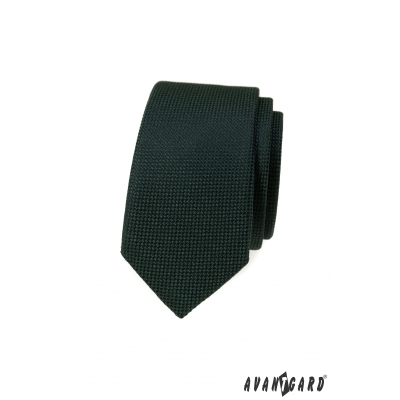 Dunkelgrüne schmale Krawatte mit Strickstruktur