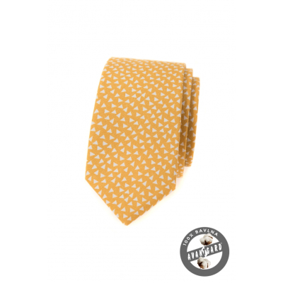 Gelbe schmale Krawatte aus Baumwolle mit Dreiecken