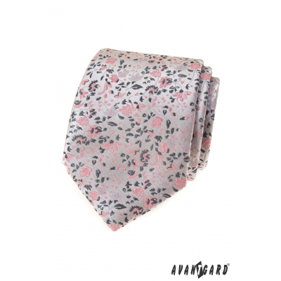 Luxuriöse graue Krawatte mit rosa Muster