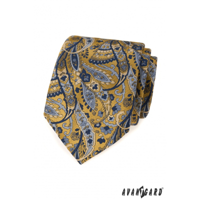 Blau-gelbe Krawatte mit Paisleymuster