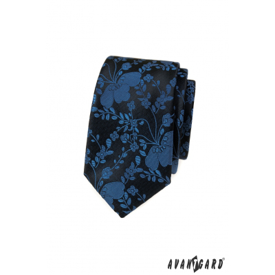 Schmale Krawatte mit blauem Muster