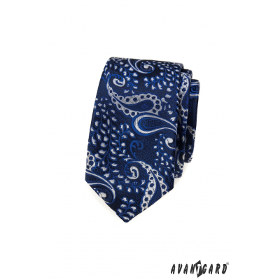 Blaue schmale Krawatte Paisley