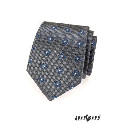 Krawatte grau mit blauen Quadraten