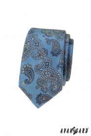 Schmale blaue Krawatte mit Paisley-Motiv