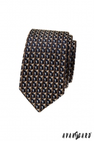 Schmale Krawatte mit blau-braunem Muster