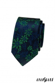 Schmale Krawatte mit blaugrünem Muster