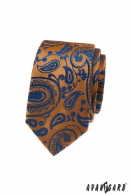 Orangefarbene Krawatte mit blauem Paisley-Muster
