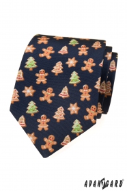 Blaue Krawatte mit Weihnachtslebkuchen
