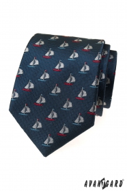 Blaue Krawatte mit Segelbootmotiv