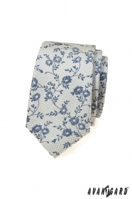 Graue Krawatte mit blauem Blumenmuster