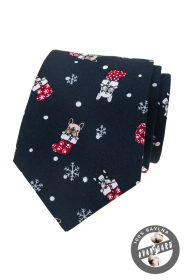 Dunkelblaue Weihnachts-Krawatte mit Bulldog