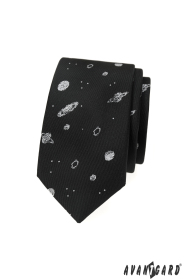 Schwarze schmale Krawatte mit Planeten