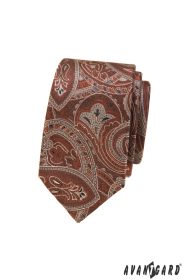 Schmale Krawatte mit braunem Paisleymuster