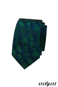 Schmale Krawatte mit blaugrünem Blumenmuster