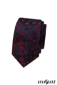 Dunkelblaue Krawatte mit weinrotem Muster
