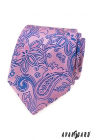Rosa Krawatte mit blauem Paisley-Muster