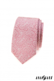 Puderrosa schmale Krawatte mit Paisley-Muster