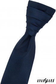 Dunkelblaue gemusterte französische Krawatte mit Einstecktuch