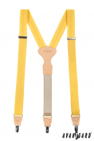 Gelbe Dreipunkt-Hosenträger mit beiges Leder und Clipverschluss