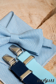 Hosenträger in Y-Form mit Ledermitte mit Clips - azurblau, beiges Leder - Breite 25 mm