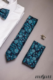 Blaue schmale Krawatte mit Blumenmotiv - Breite 6 cm