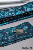 Blaue schmale Krawatte mit Blumenmotiv - Breite 6 cm