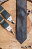 Graue Krawatte, Fasanenmuster - Breite 7 cm