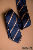 Dunkelblaue schmale Krawatte mit braunem Streifen - Breite 6 cm