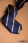 Dunkelblaue schmale Krawatte mit braunem Streifen - Breite 6 cm
