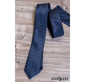 Dunkelblaue schmale Krawatte mit hellblauem Tupfen