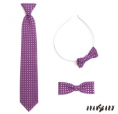 Jungen Kinder Krawatte violett mit weißen Tupfen - Länge 31 cm