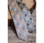 Beige schmale Krawatte mit blauen Blumen