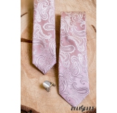 Rosa schmale Krawatte mit Paisley-Motiv