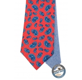 Rote Krawattte mit blauen Paisley-Motiven - Breite 7 cm
