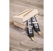Klavier Hosenträger mit schwarzem Leder und Metallclips in Geschenkbox aus Holz