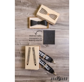 Klavier Hosenträger mit schwarzem Leder und Metallclips in Geschenkbox aus Holz