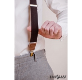 Braune Hosenträger mit braunem Leder und Metallclips - Breite 35 mm
