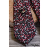 Schwarze Krawatte mit rot-grauem Muster - Breite 7 cm